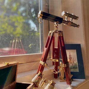 Brass Telescope with Handcrafted Wooden Tripod Timeless Elegance for Stargazing